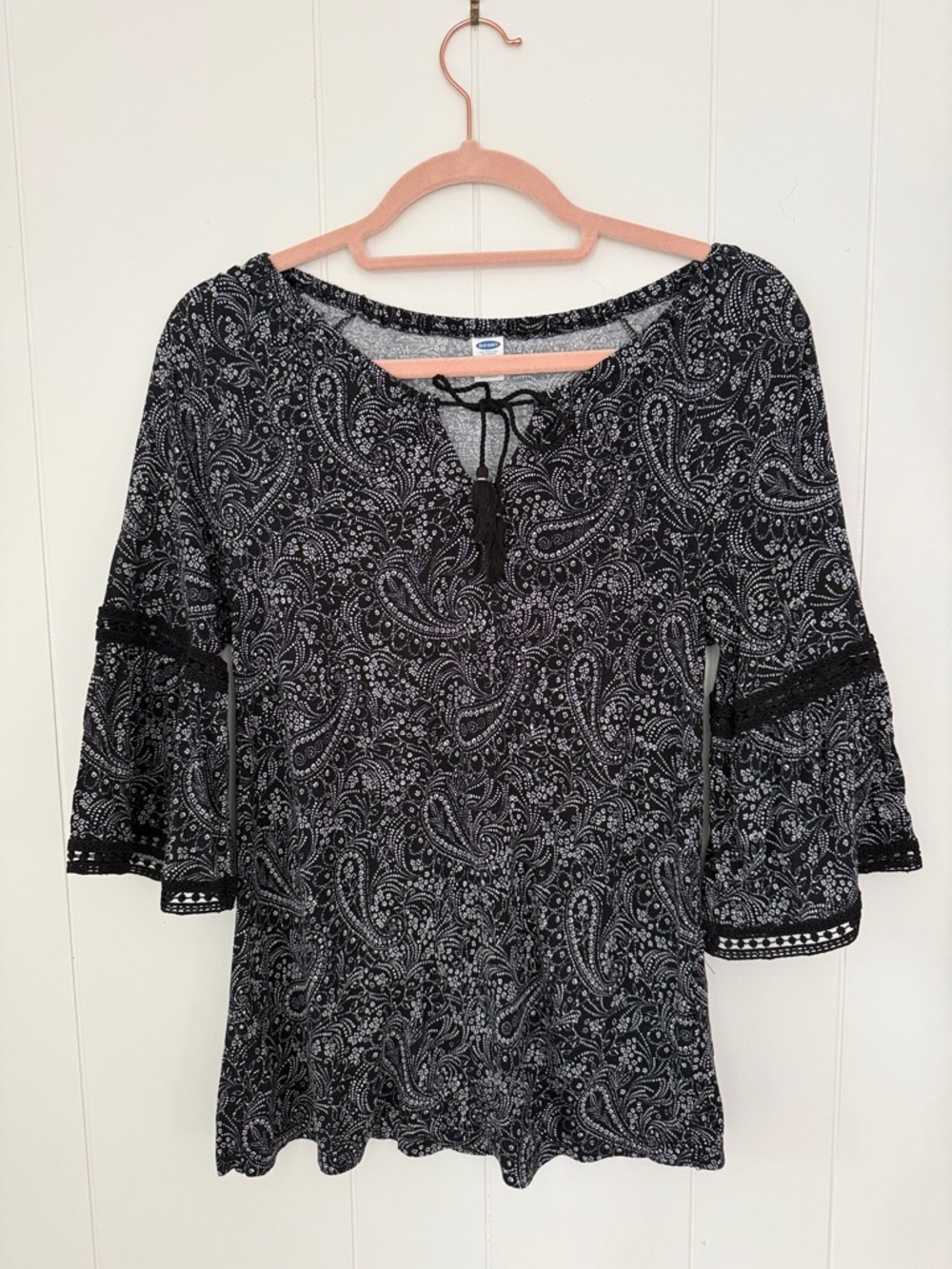 Black Paisley Peasant Top